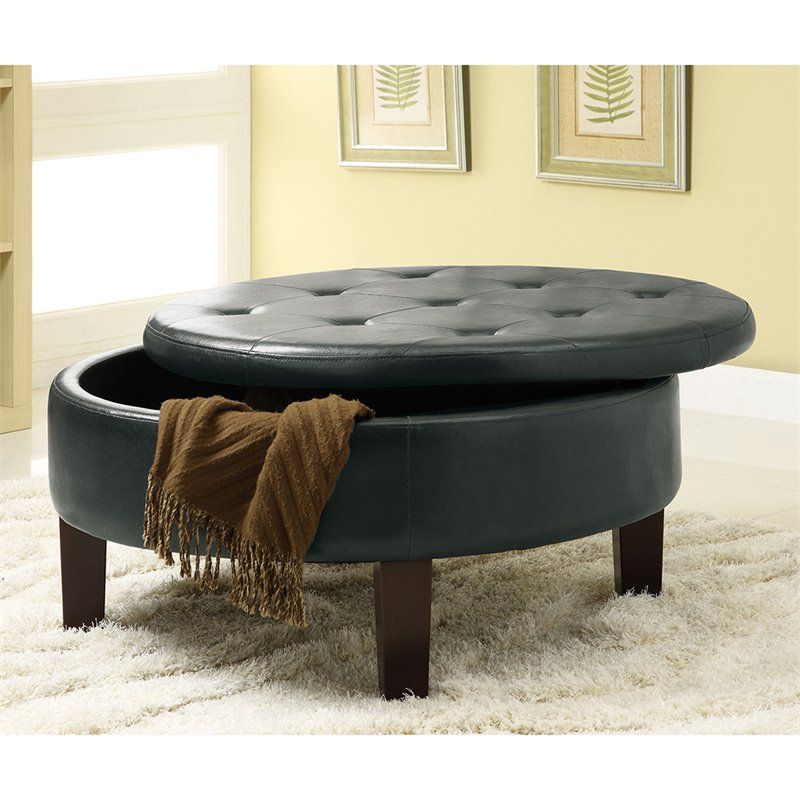 Coaster Faux Leather Round Storage Ottoman In Dark Brown – 501010 Within Brown Faux Leather Tufted Round Wood Ottomans (View 14 of 20)