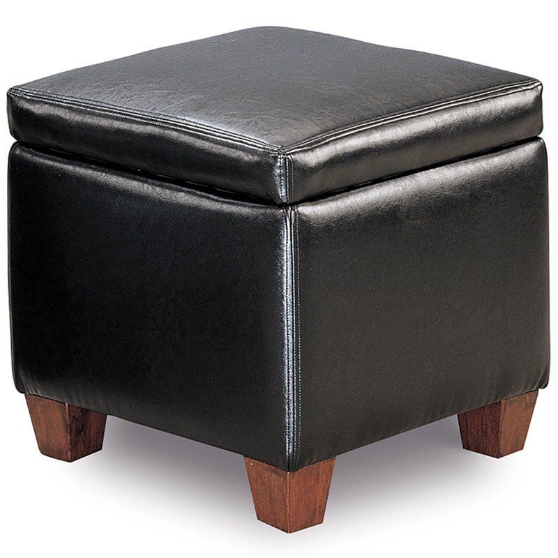 Coaster Faux Leather Square Storage Ottoman In Black And Brown – 500902 Intended For Black Faux Leather Storage Ottomans (View 7 of 20)