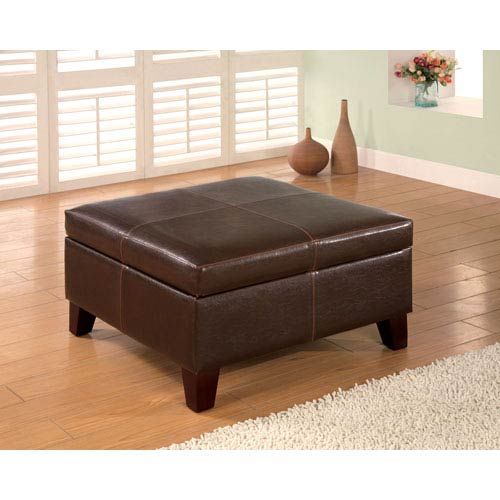 Coaster Furniture Dark Brown Contemporary Square Faux Leather Storage Throughout Brown Leather Square Pouf Ottomans (Gallery 19 of 20)