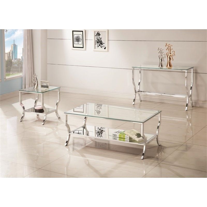 Coaster Glass Top Console Table In Chrome – 720339 Throughout Glass And Chrome Console Tables (View 8 of 20)