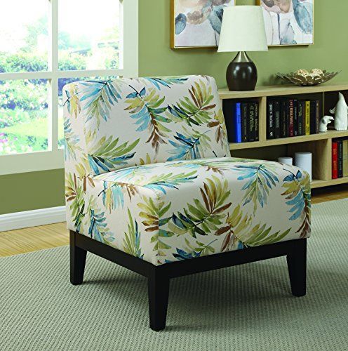Coaster Home Furnishings 902614 Leaves Print Accent Chair, Null, Blue Inside Gray And Natural Banana Leaf Accent Stools (View 11 of 20)