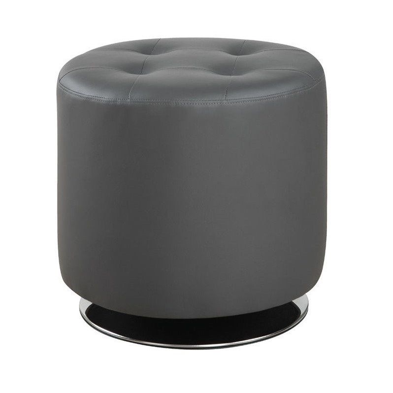 Coaster Tufted Faux Leather Round Swivel Ottoman In Gray – 500555 Pertaining To Medium Gray Leather Pouf Ottomans (View 17 of 20)