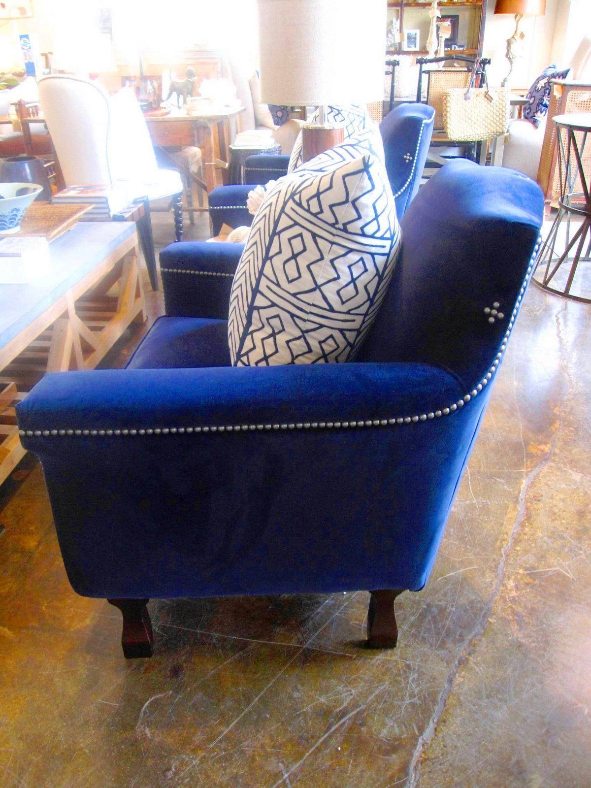 Cococozy Find: A Luxe Blue Velvet Chair! | Cococozy Within Royal Blue Round Accent Stools With Fringe Trim (View 6 of 20)