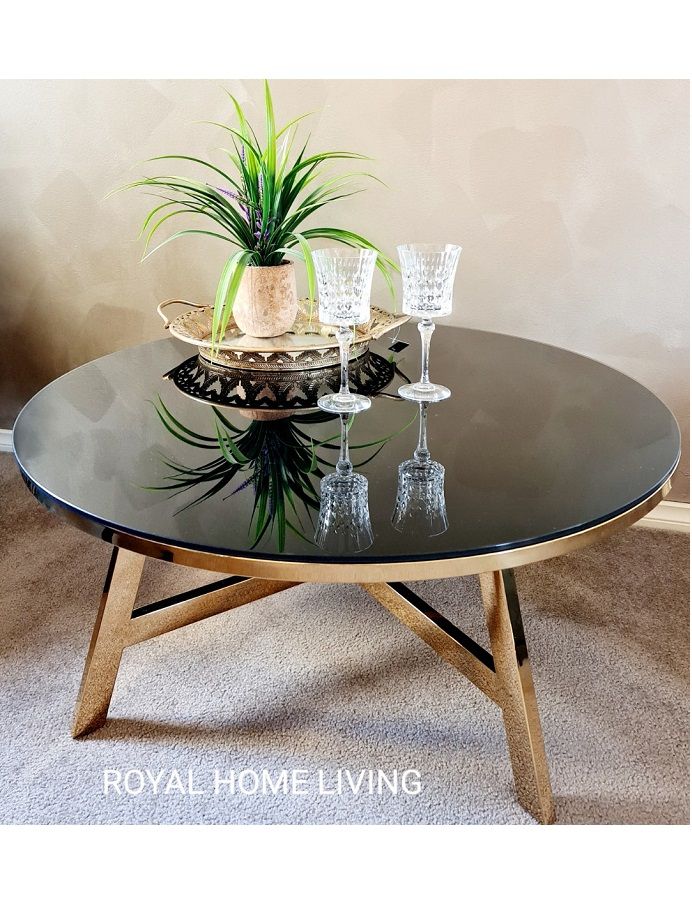 Coffee Table Black & Gold 90cm – Royal Home Living Pertaining To Square Black And Brushed Gold Console Tables (Gallery 19 of 20)