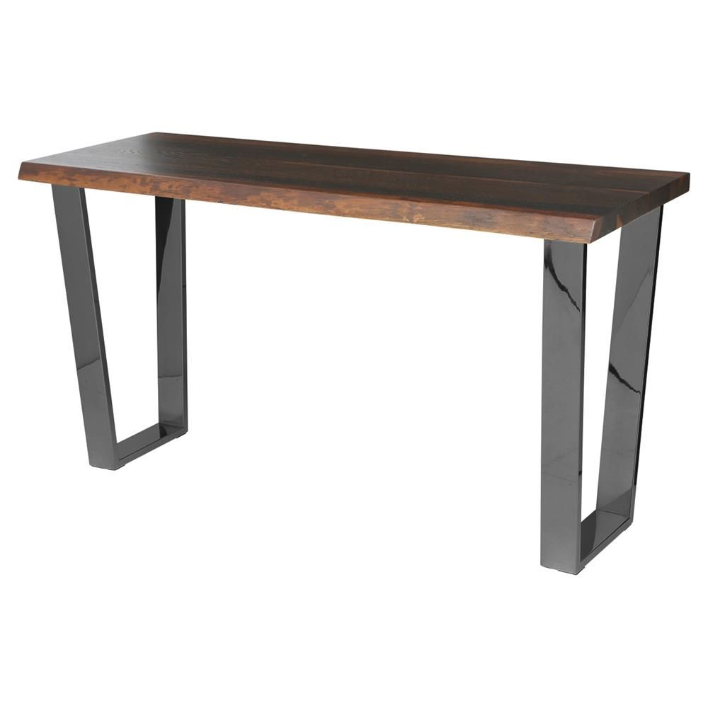 Cogsworth Industrial Brown Oak Black Console Table | Kathy Kuo Home With Dark Brown Console Tables (View 6 of 20)