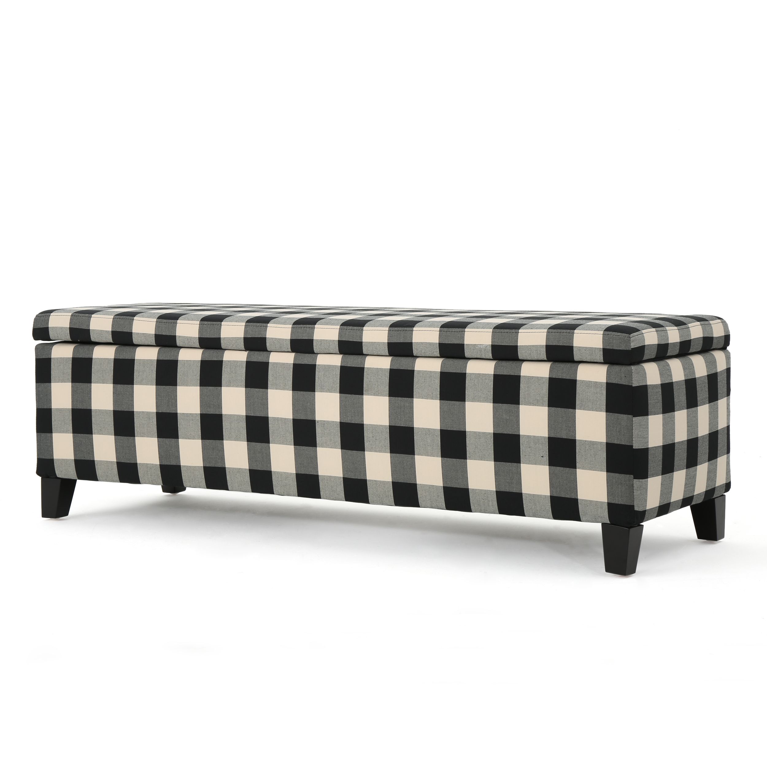 Colby Fabric Storage Ottoman, Black Checkerboard – Walmart Inside Black Fabric Ottomans With Fringe Trim (View 11 of 20)