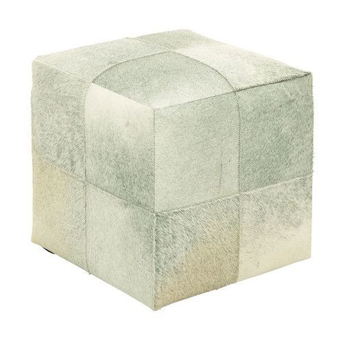 Cole & Grey Leather Ottoman | Leather Pouf Ottoman, Cube Ottoman Regarding White And Light Gray Cylinder Pouf Ottomans (View 9 of 20)