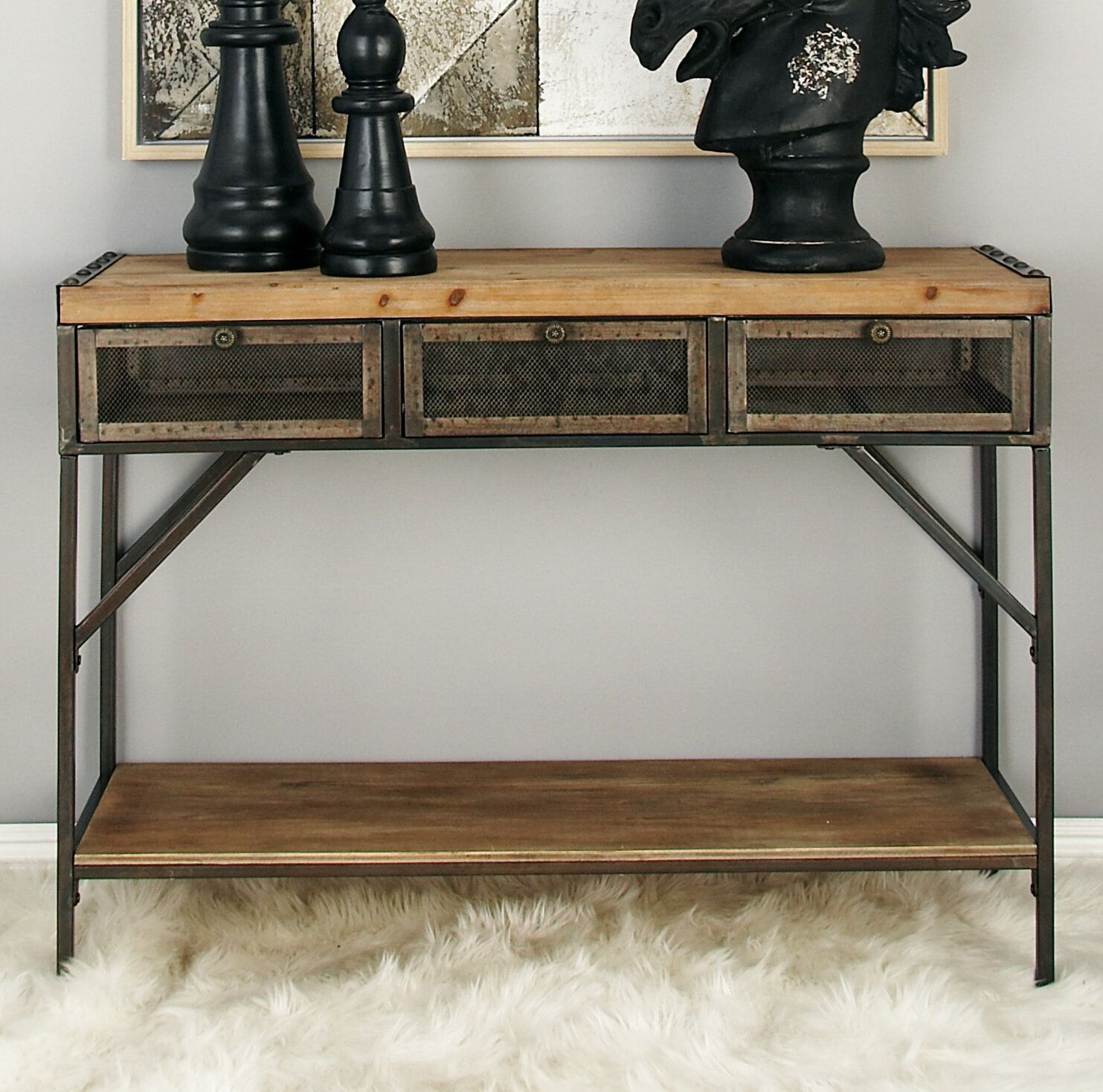 Cole & Grey Wood Metal Console Table & Reviews | Wayfair Regarding Gray Driftwood And Metal Console Tables (View 2 of 20)