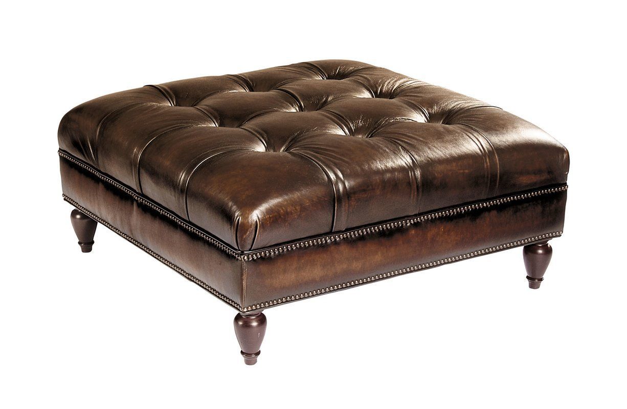 Colston Leather Tufted Cocktail Ottoman | Leather Cocktail Ottoman For Weathered Ivory Leather Hide Pouf Ottomans (View 2 of 20)