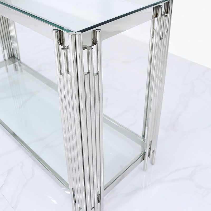 Colton Contemporary Stainless Steel And Glass Dressing Console Table With Regard To Stainless Steel Console Tables (View 9 of 20)
