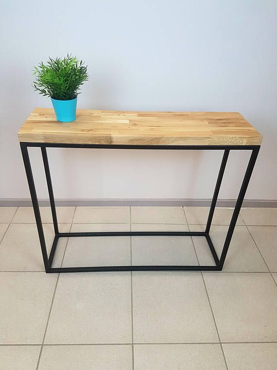 Console Side Table Old Oak Metal Legs Natural Wood Black Steel Coffee In Metal And Oak Console Tables (View 8 of 20)