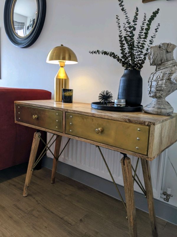 Console Table In Mango Wood With Brass Front Drawers | In Bristol | Gumtree In Natural Mango Wood Console Tables (View 3 of 20)