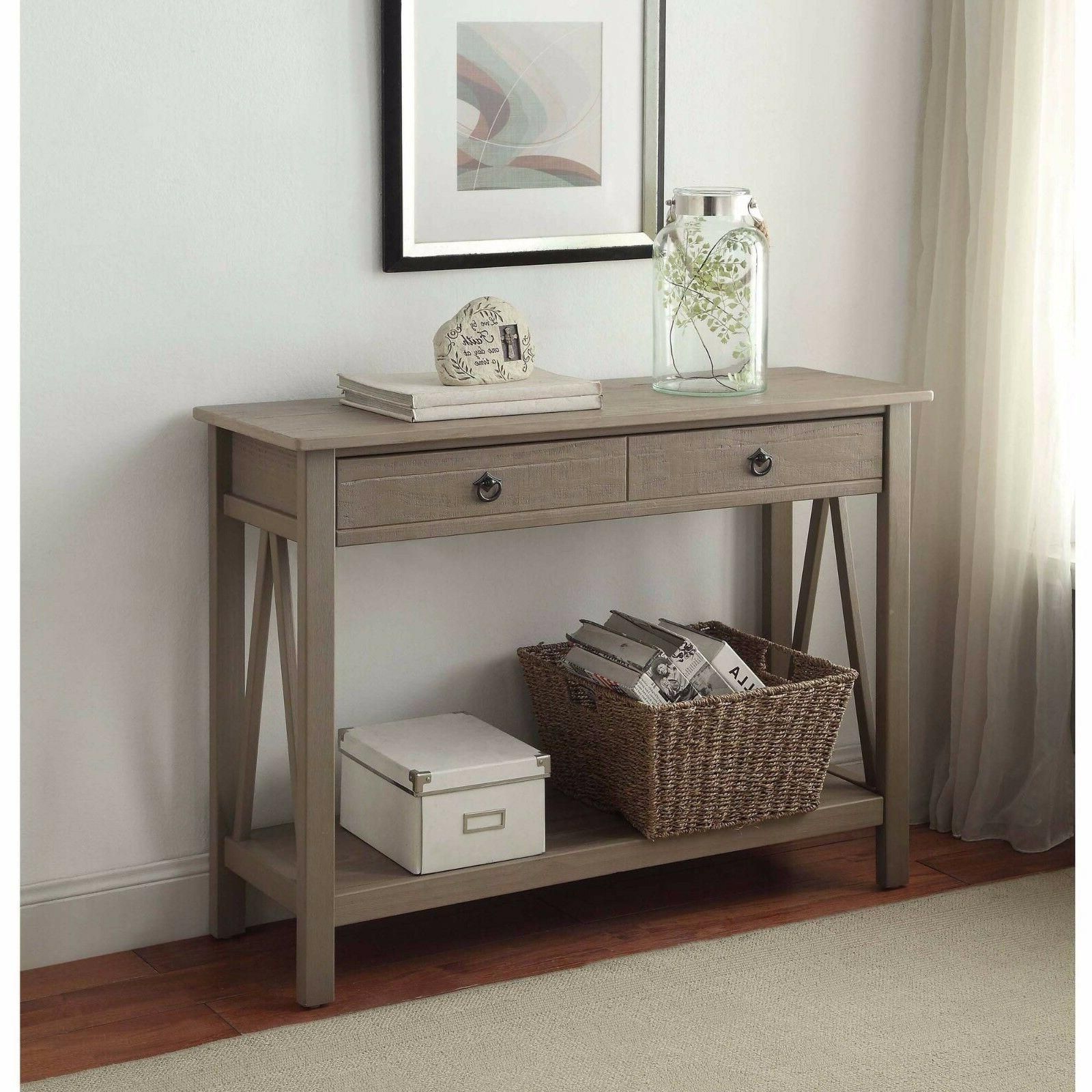 Console Table In Rustic Woodgrain Gray Finish Sof For Vintage Gray Oak Console Tables (View 1 of 20)
