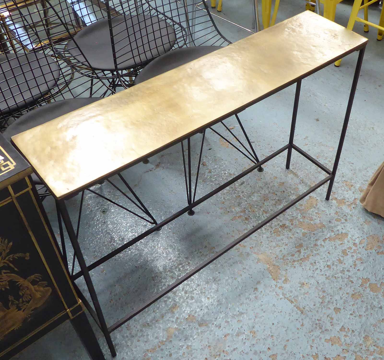 Console Table, With Bronzed Top On Square Metal Supports, 99cm X 25cm X Pertaining To Square Black And Brushed Gold Console Tables (View 16 of 20)