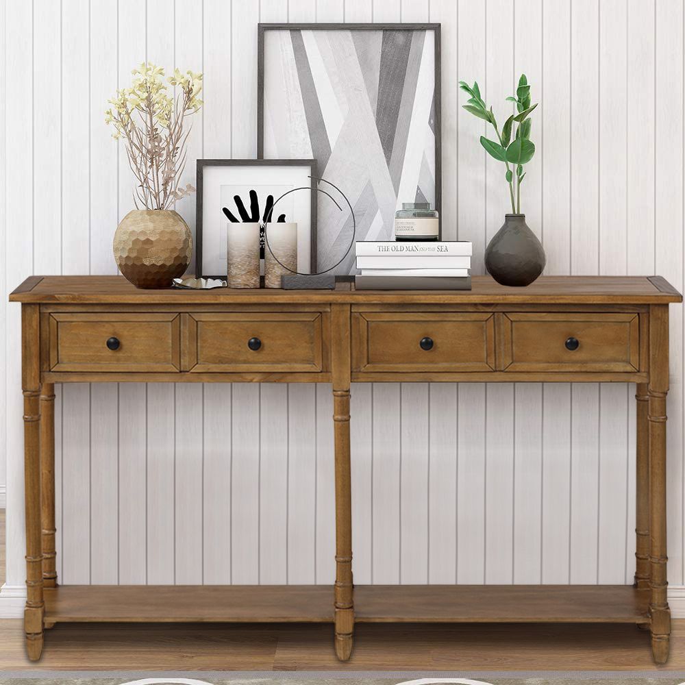 Console Table With Drawer, 58" Narrow Console Couch Sofa Table Within Wood Console Tables (View 7 of 20)