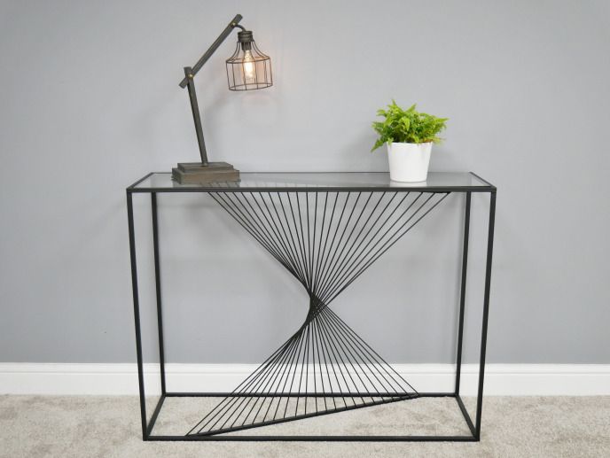 Contemporary Black Metal Glass Console Side Hall Table Dx6493 Inside Geometric Glass Modern Console Tables (View 16 of 20)