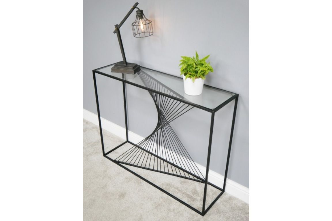 Contemporary Black Metal Glass Console Side Hall Table Dx6493 With Regard To Black Round Glass Top Console Tables (Gallery 19 of 20)