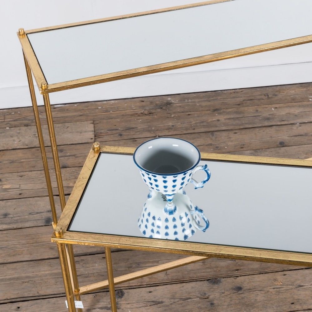 Contemporary Gold Metal Mirrored Glass Top Nest Of 2 Console Side Table With Regard To Geometric Glass Top Gold Console Tables (View 4 of 20)