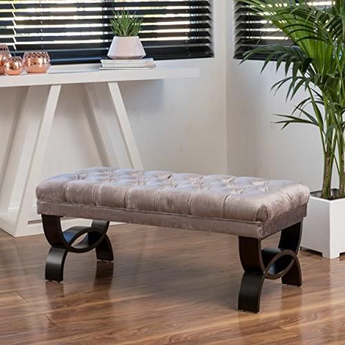 Contemporary Grey Tufted Velvet Ottoman Bench Pertaining To Charcoal Gray Velvet Tufted Rectangular Ottoman Benches (View 5 of 19)