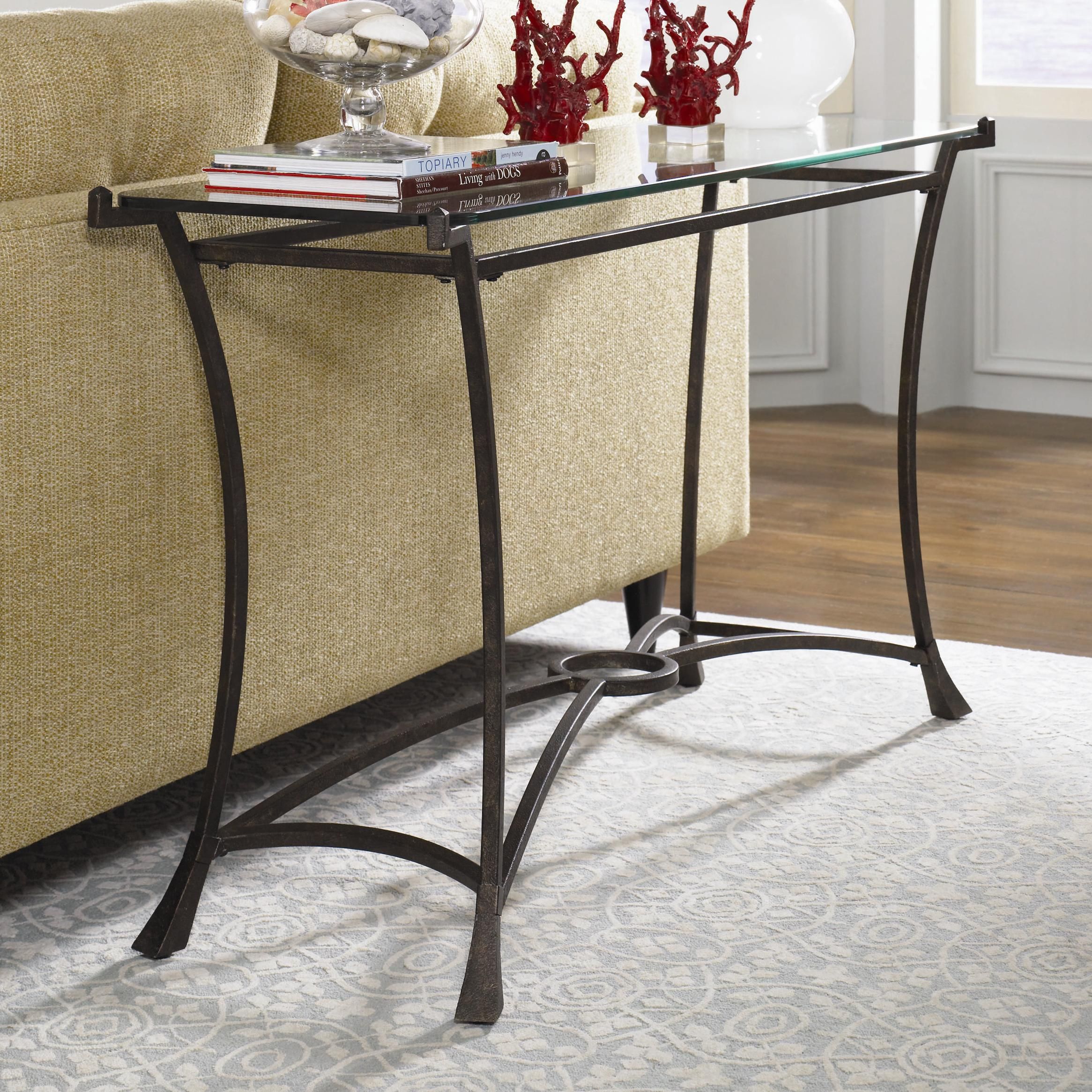Contemporary Metal Sofa Table With Glass Tophammary | Wolf And Inside Gray Wood Black Steel Console Tables (View 5 of 20)