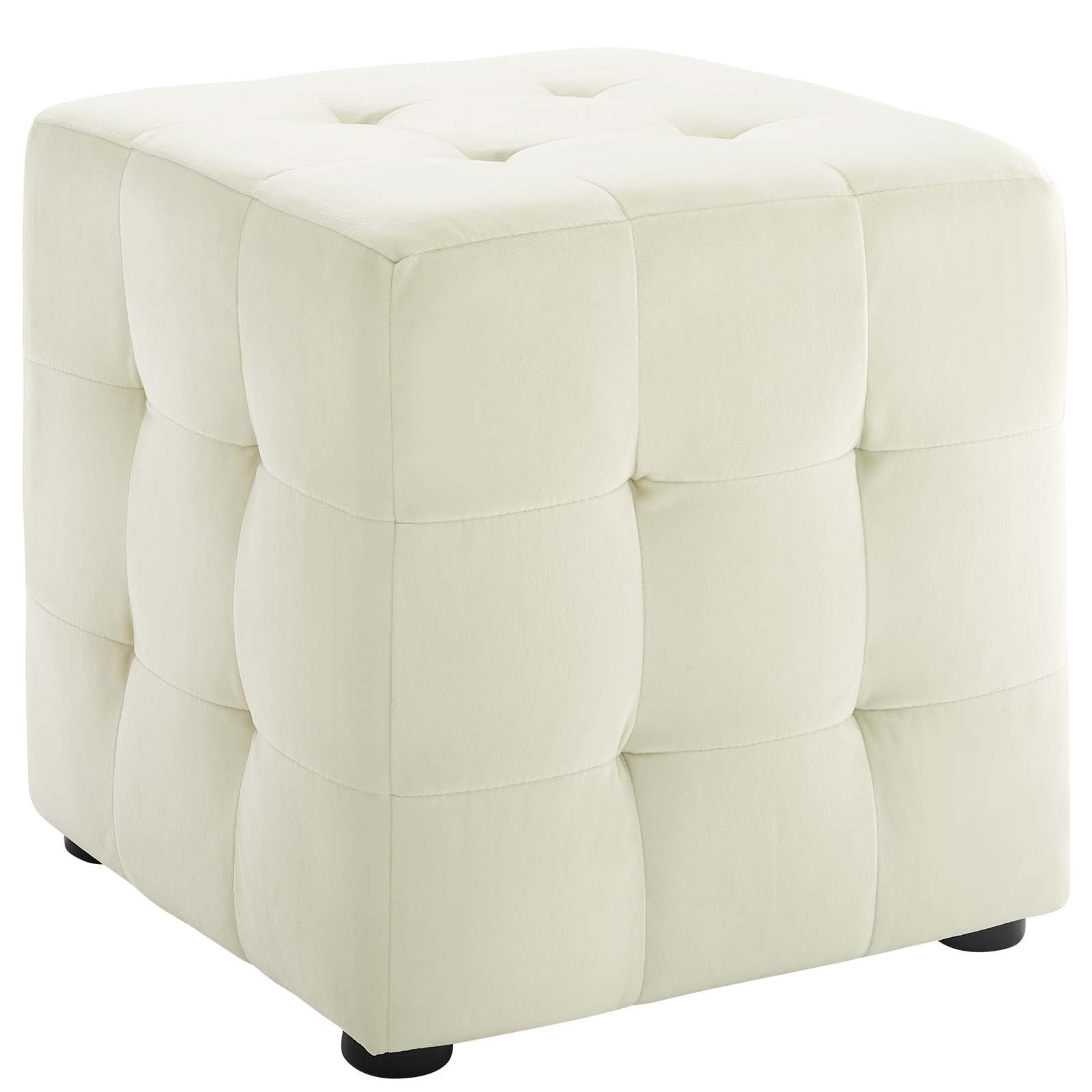 Contour Ivory Tufted Cube Performance Velvet Ottoman Eei 3577 Ivo Throughout Light Blue And Gray Solid Cube Pouf Ottomans (View 4 of 20)