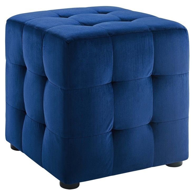 Contour Tufted Cube Performance Velvet Ottoman In Navy | Cube Ottoman Inside Black And Ivory Solid Cube Pouf Ottomans (View 16 of 20)