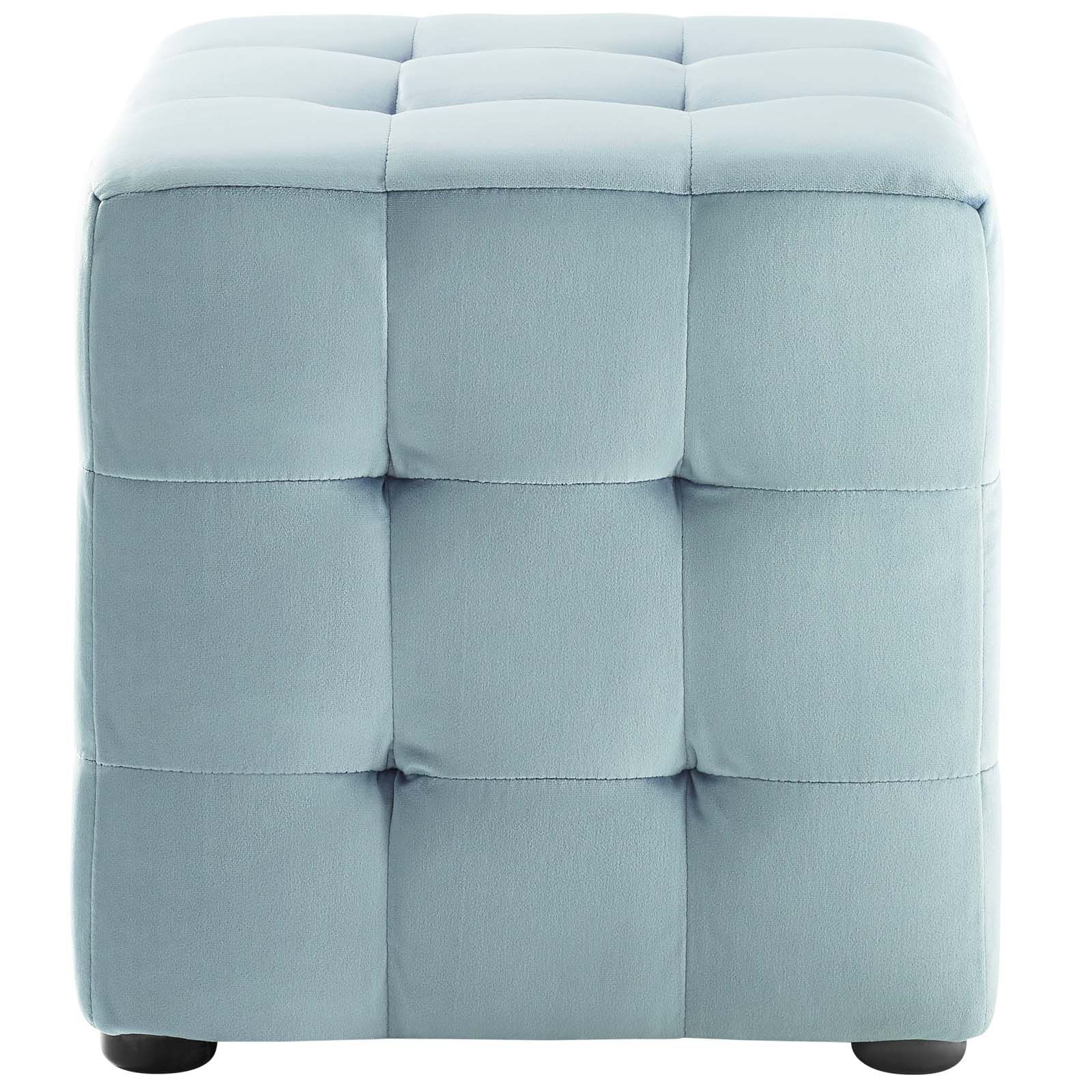 Contour Tufted Cube Performance Velvet Ottoman Light Blue For Blue Fabric Tufted Surfboard Ottomans (View 7 of 20)