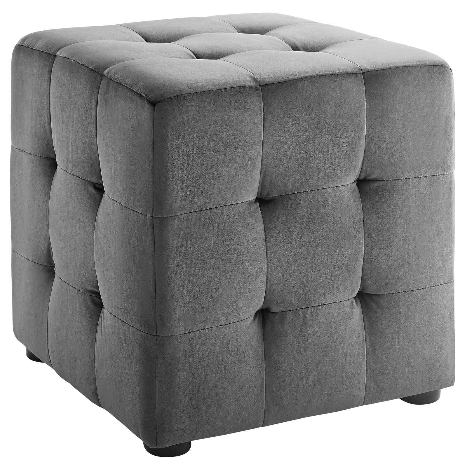 Contour Tufted Cube Performance Velvet Ottoman Light Blue In Twill Square Cube Ottomans (View 6 of 20)