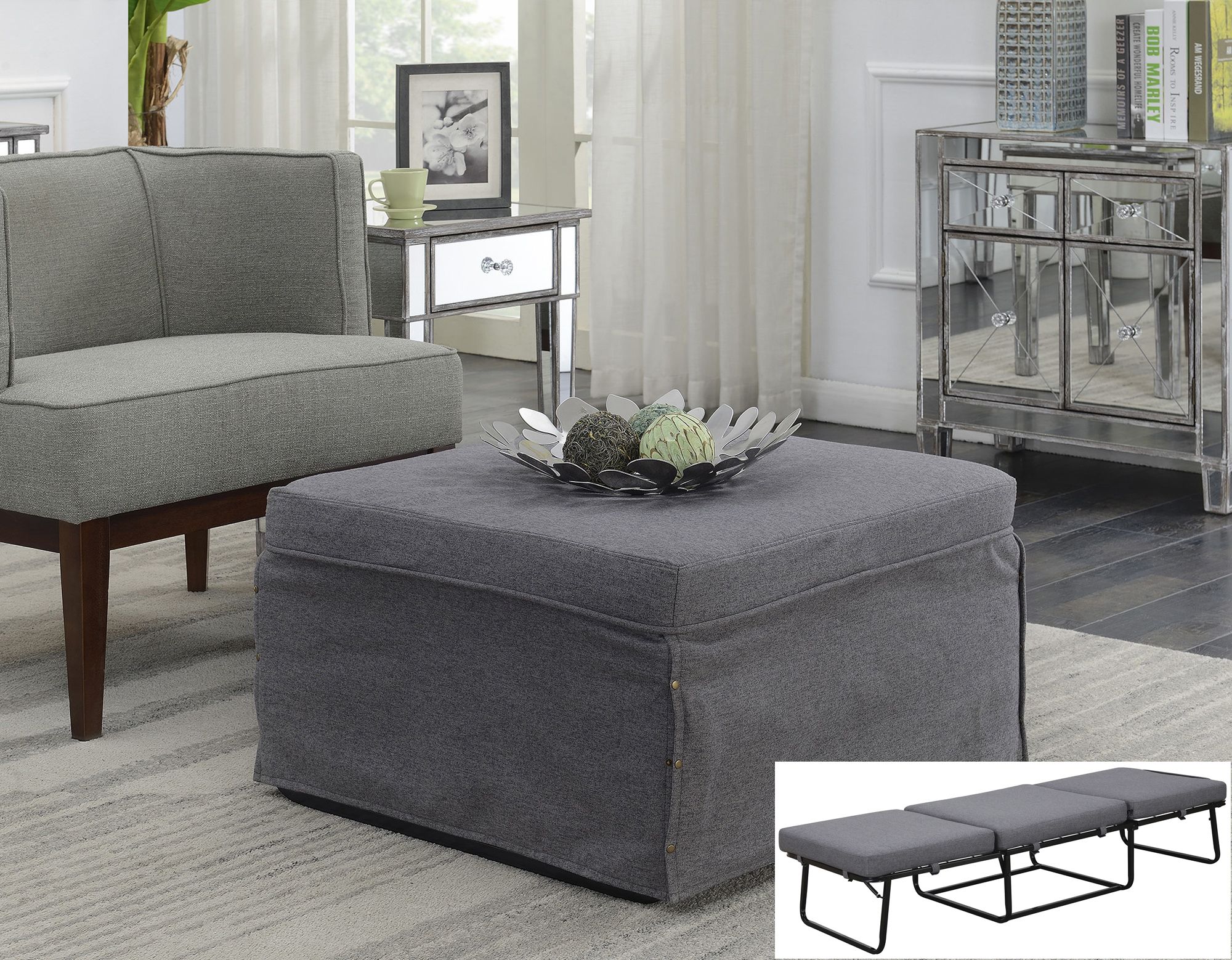 Convenience Concepts Designs4comfort Folding Bed Ottoman, Grey Throughout Light Gray Fold Out Sleeper Ottomans (View 17 of 20)