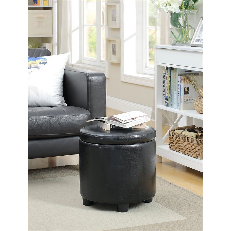 Convenience Concepts Designs4comfort Round Accent Storage Ottoman In For Round Black Tasseled Ottomans (Gallery 19 of 20)