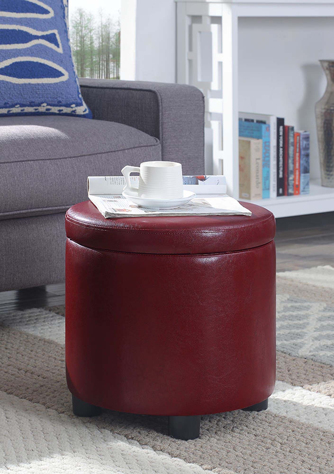 Convenience Concepts Designs4comfort Round Accent Storage Ottoman Pertaining To Wool Round Pouf Ottomans (View 4 of 20)