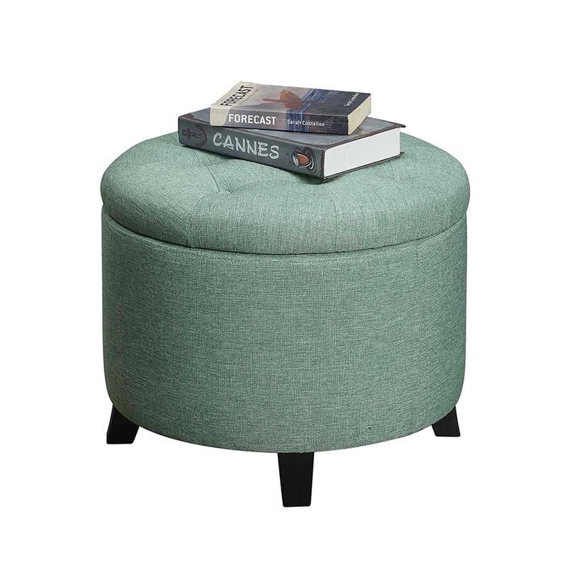 Convenience Concepts Designs4comfort Round Ottoman In Mint Green Fabric In Green Fabric Square Storage Ottomans With Pillows (View 14 of 20)