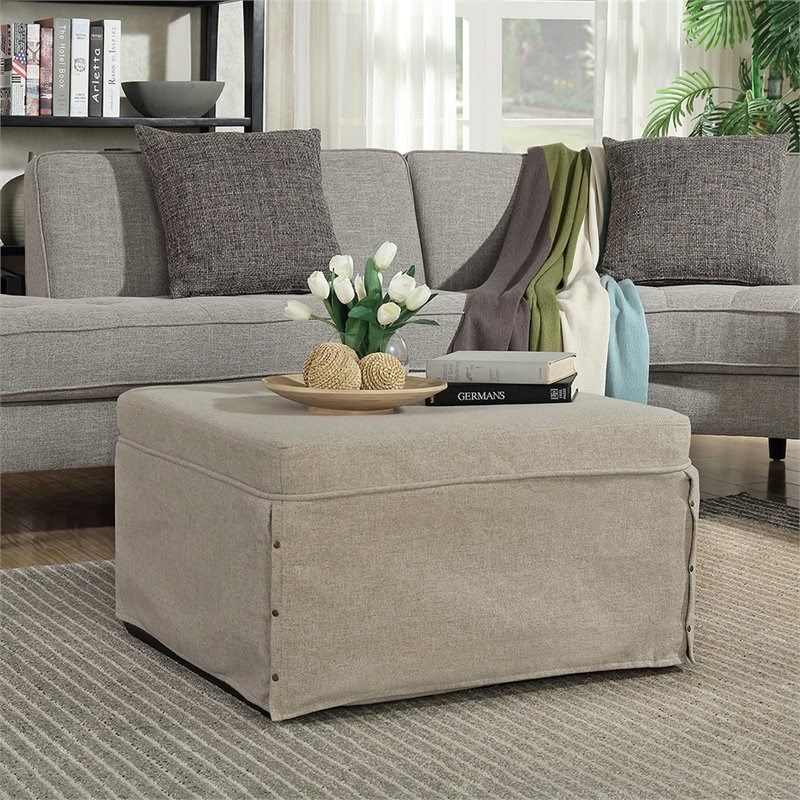 Convenience Concepts Designs4comfort Twin Folding Bed Ottoman In Beige In Beige And Light Gray Fabric Pouf Ottomans (View 15 of 20)