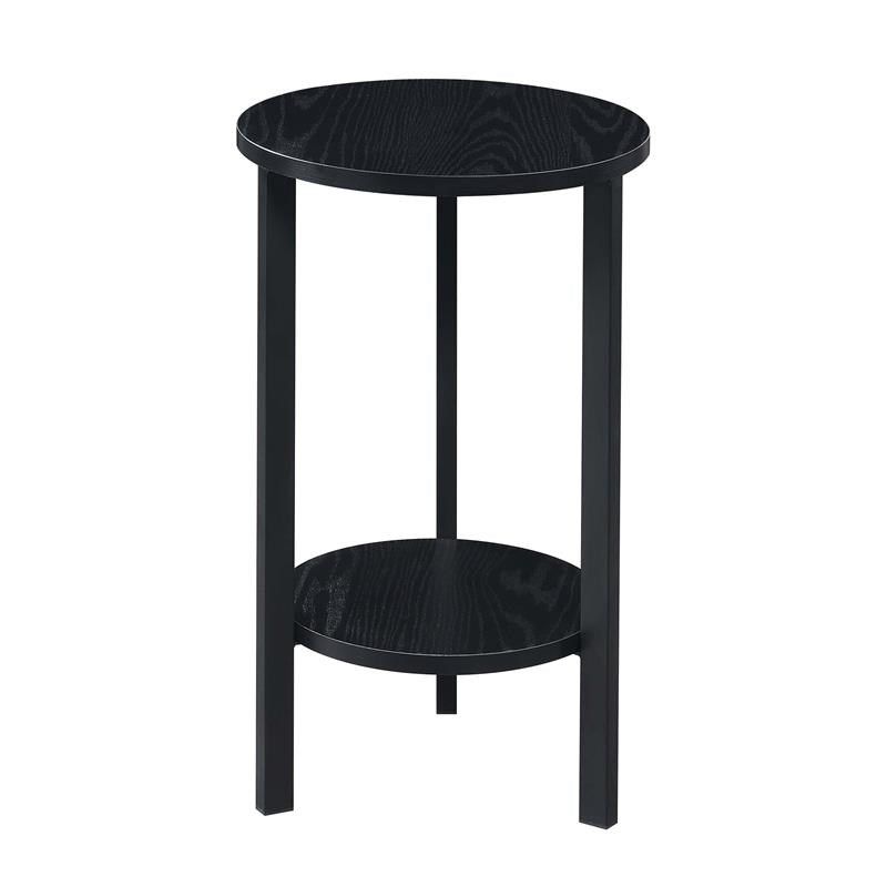 Convenience Concepts Graystone 24 Inch Plant Stand In Black Wood And Regarding Black Metal And White Linen Ottomans Set Of  (View 13 of 20)
