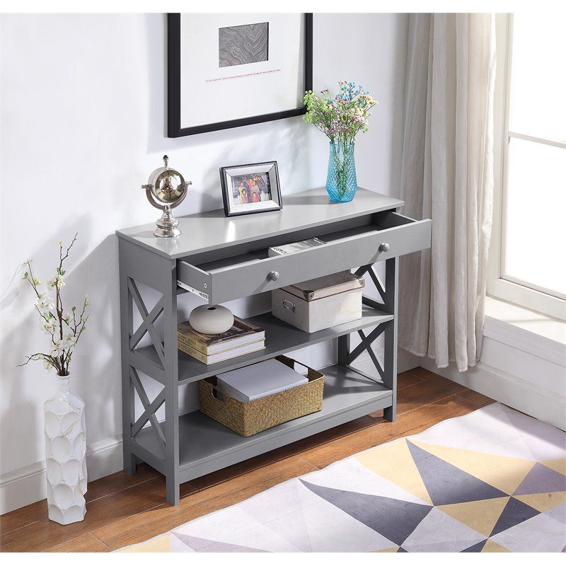 Convenience Concepts Oxford One Drawer Console Table In Gray Wood For Gray Wood Black Steel Console Tables (View 10 of 20)