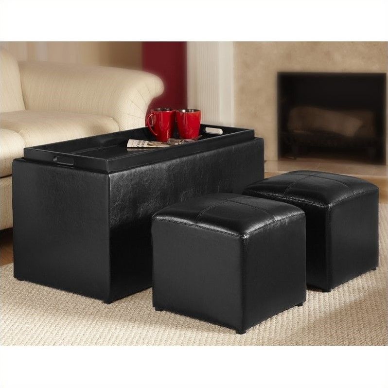 Convenience Concepts Sheridan Storage Bench Ottoman In Black Faux Regarding Black Faux Leather Ottomans With Pull Tab (View 14 of 20)