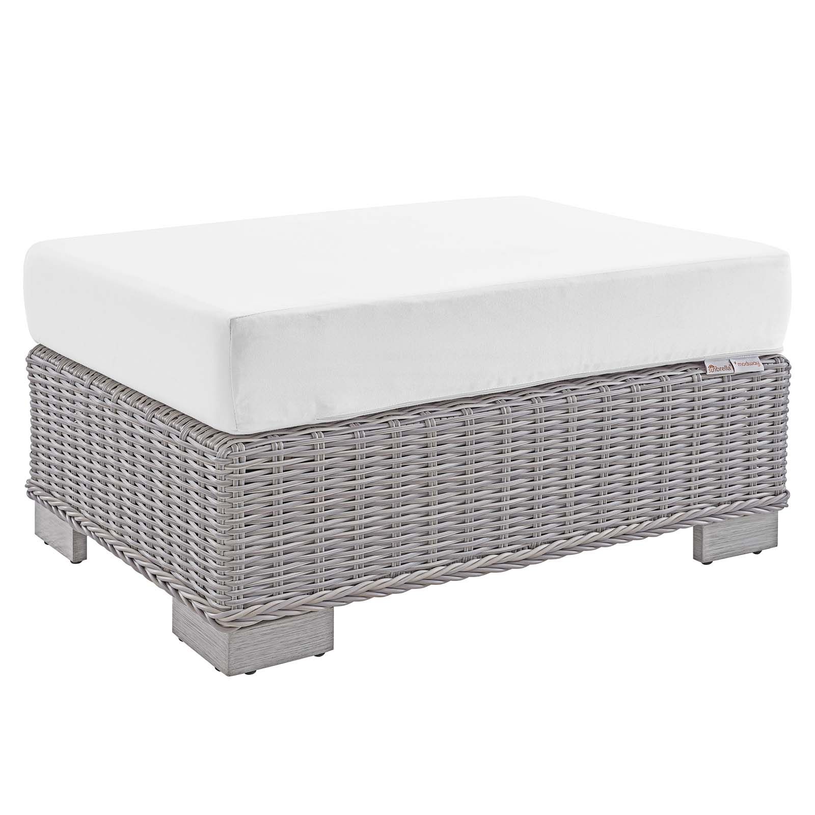 Conway Outdoor Patio Wicker Rattan Ottoman In Light Gray White Pertaining To White And Light Gray Cylinder Pouf Ottomans (View 17 of 20)
