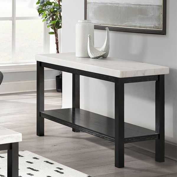 Copper Grove Arinsal Rectangular Black Sofa Table With White Marble Top Throughout White Triangular Console Tables (View 16 of 20)