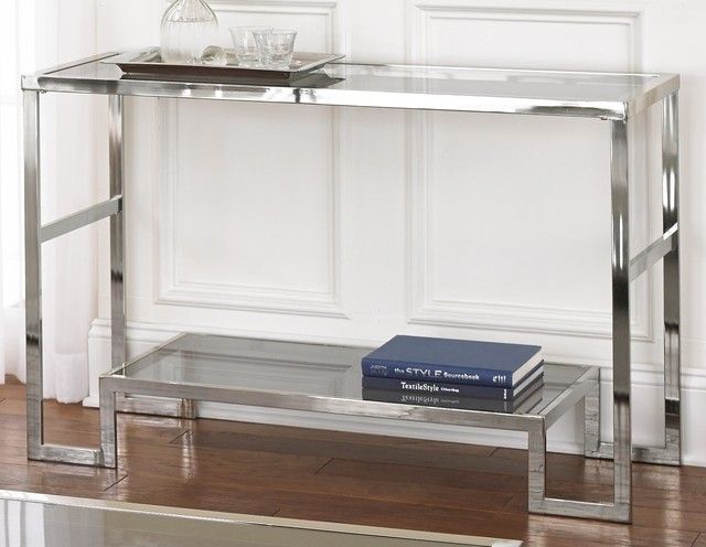Cordele Chrome And Glass Sofa Table – Contemporary – Console Tables Pertaining To Chrome Console Tables (View 17 of 20)