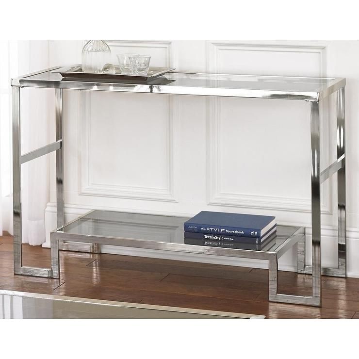 Cordele Chrome And Glass Sofa Table – Overstock Inside Chrome And Glass Rectangular Console Tables (View 12 of 20)