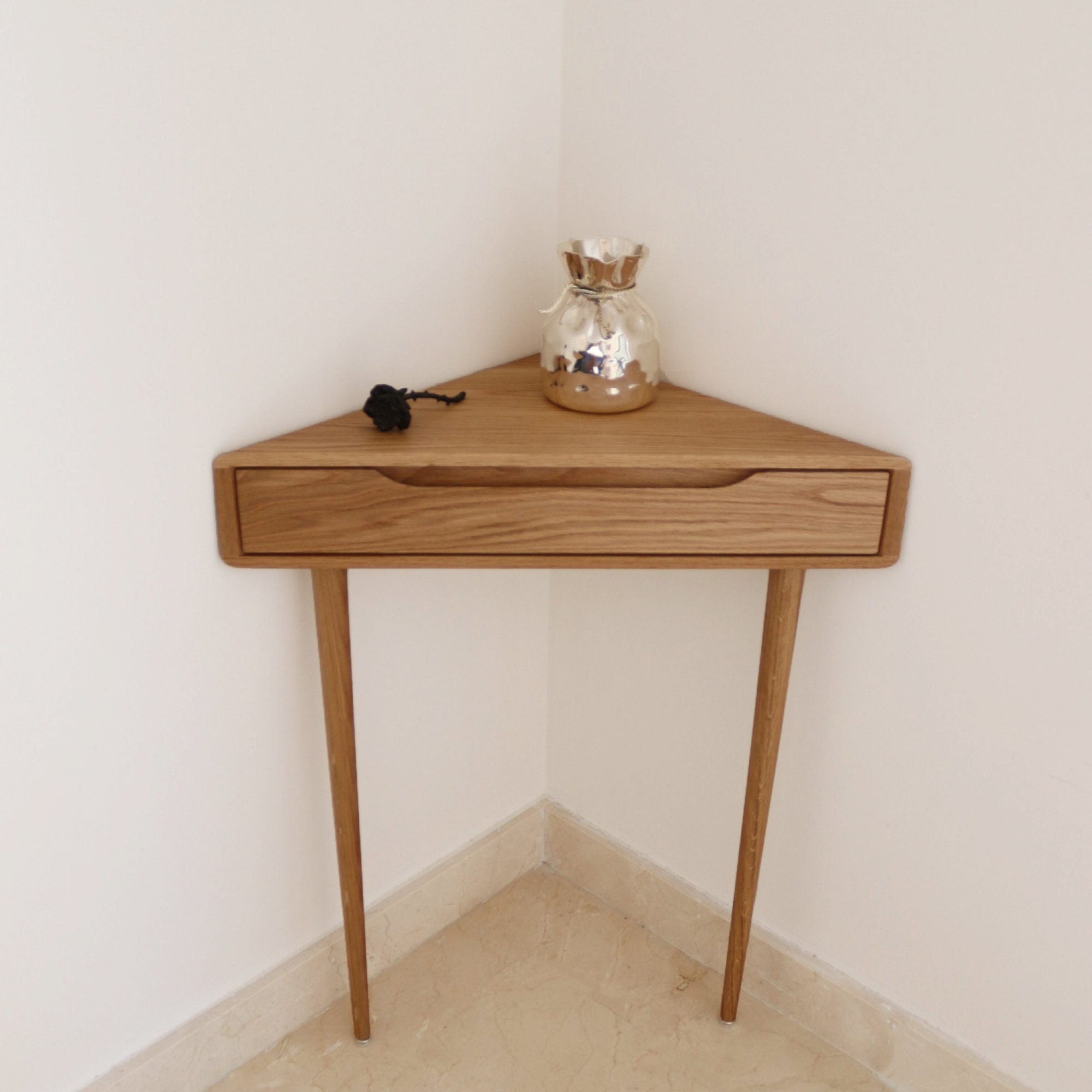 Corner Console Table In Solid Walnut Or Oak Intended For Hand Finished Walnut Console Tables (View 11 of 20)