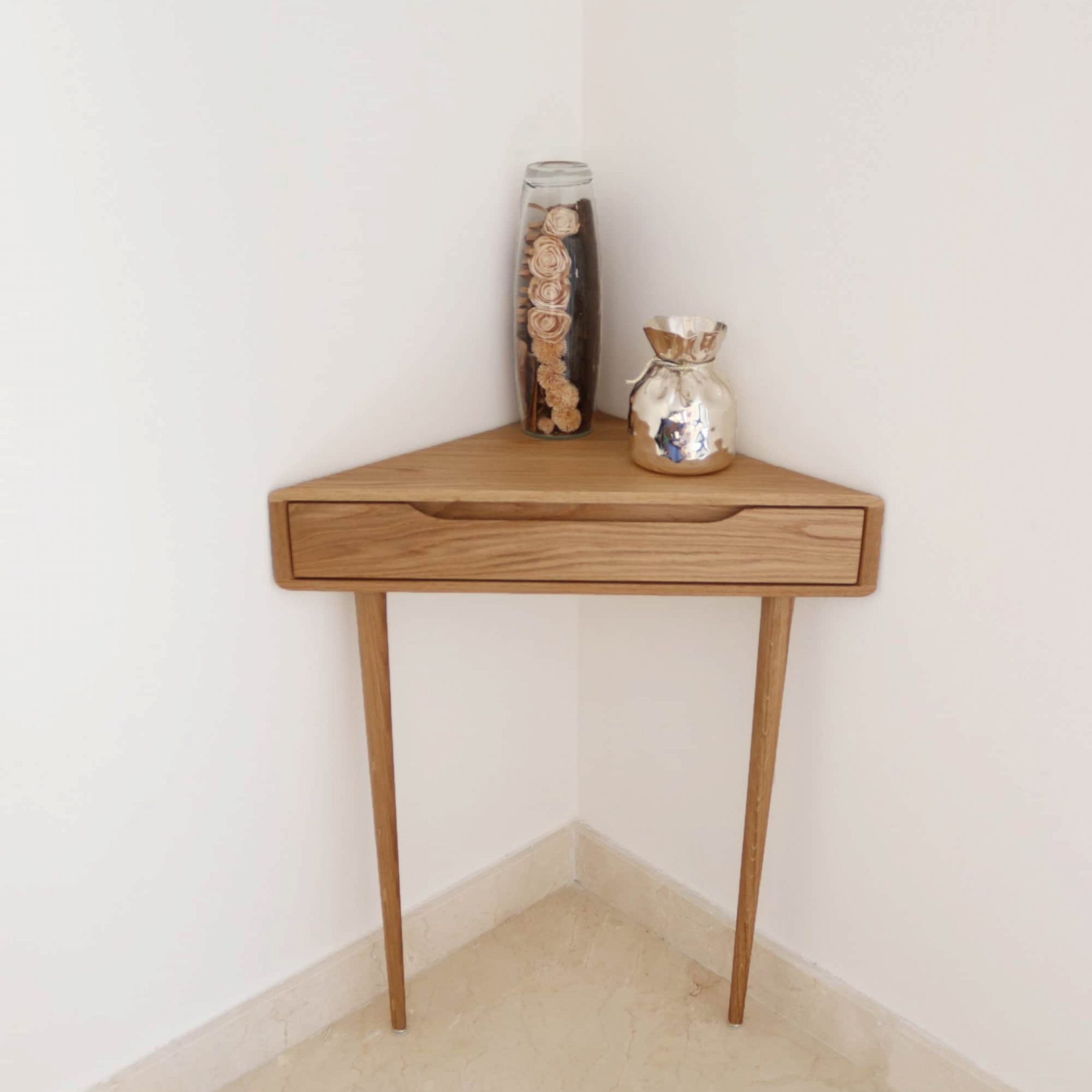 Corner Console Table In Solid Walnut Or Oak With Walnut Wood Storage Trunk Console Tables (View 17 of 20)