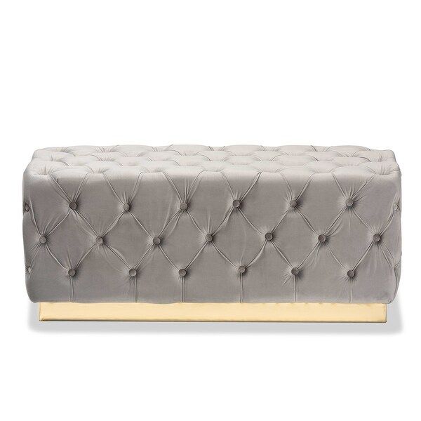 Corrine Glam And Luxe Grey Velvet Fabric Upholstered And Gold Pu For Gold Chevron Velvet Fabric Ottomans (View 6 of 20)