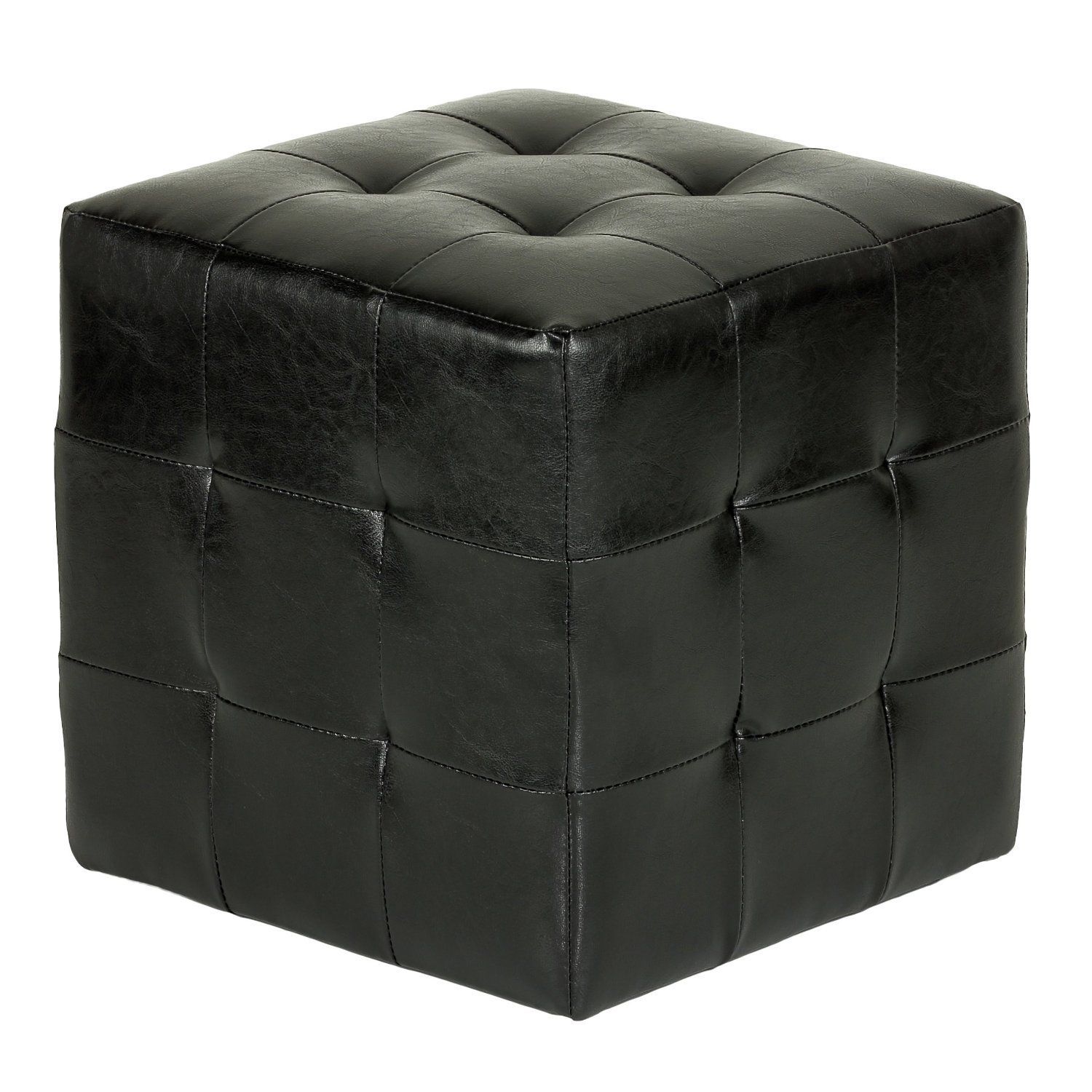 Cortesi Home Braque Tufted Cube Ottoman In Leather Like Vinyl, Red Within Black Faux Leather Cube Ottomans (View 9 of 20)