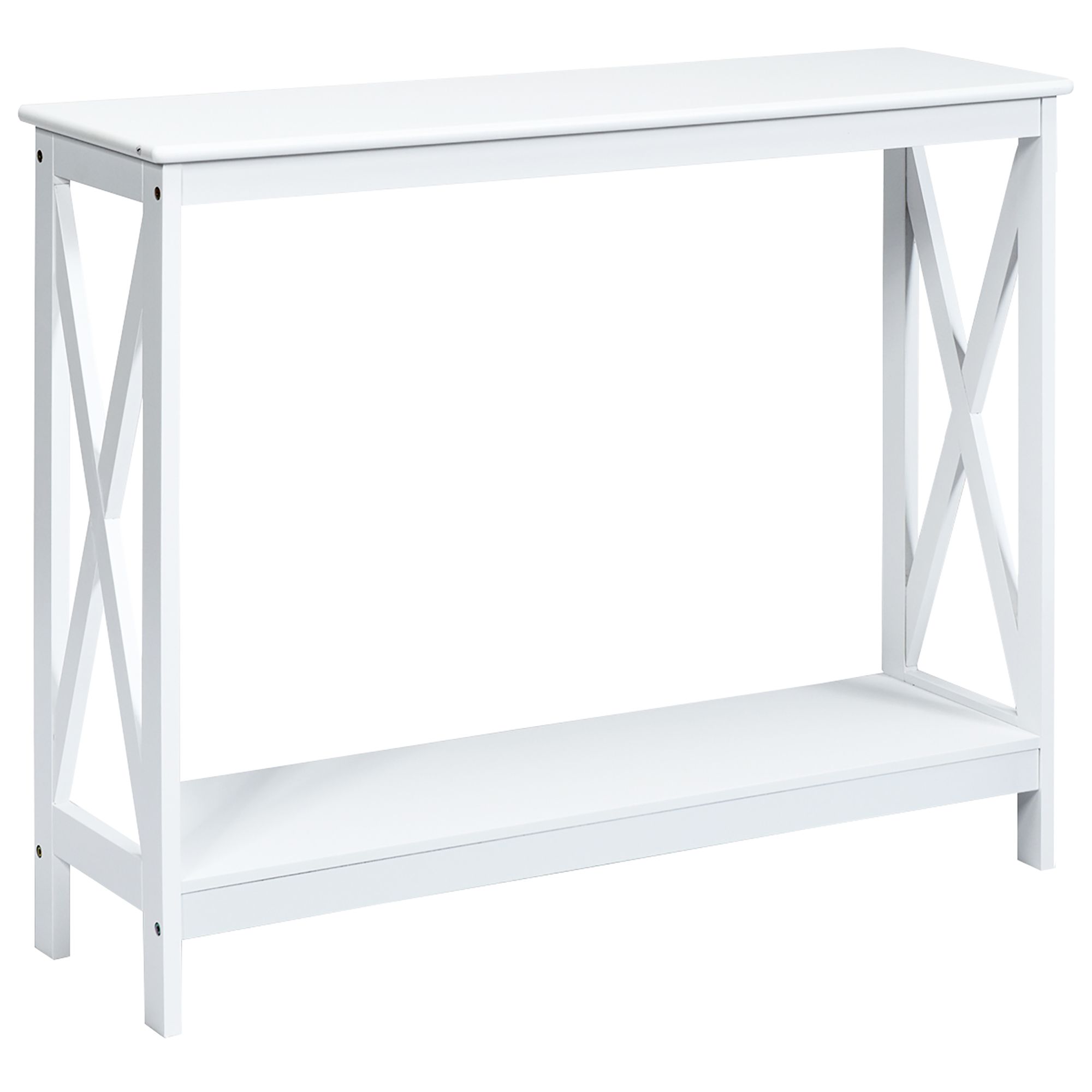 Costway 2 Tier Console Table X Design Bookshelf Sofa Side Accent Table Inside White Grained Wood Hexagonal Console Tables (View 8 of 20)