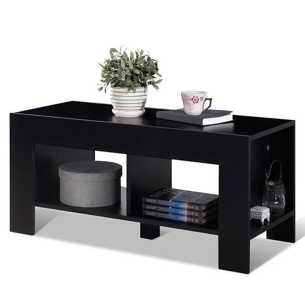 Costway 2 Tier Wood Coffee Table Sofa Side Table W/ Storage Shelf With Regard To Espresso Wood Storage Console Tables (View 10 of 20)