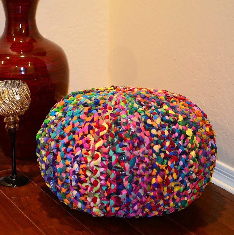 Cothren Round Hand Knitted Cotton Braided Comfortable Pouf Ottoman In Pertaining To Beige Cotton Pouf Ottomans (Gallery 20 of 20)
