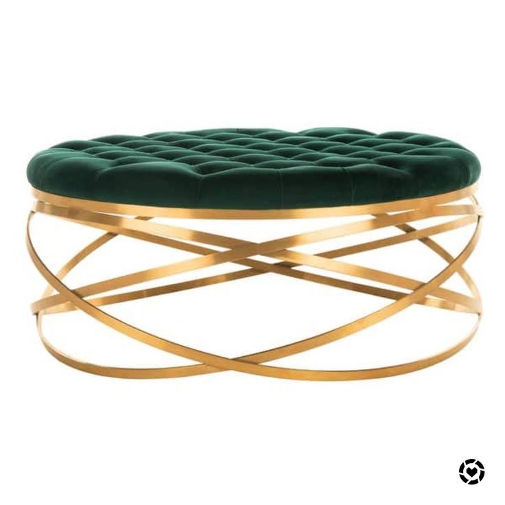 Couture Tufted Velvet Ottoman In Emerald Green And Gold | Velvet With Cream Velvet Brushed Geometric Pattern Ottomans (View 12 of 20)