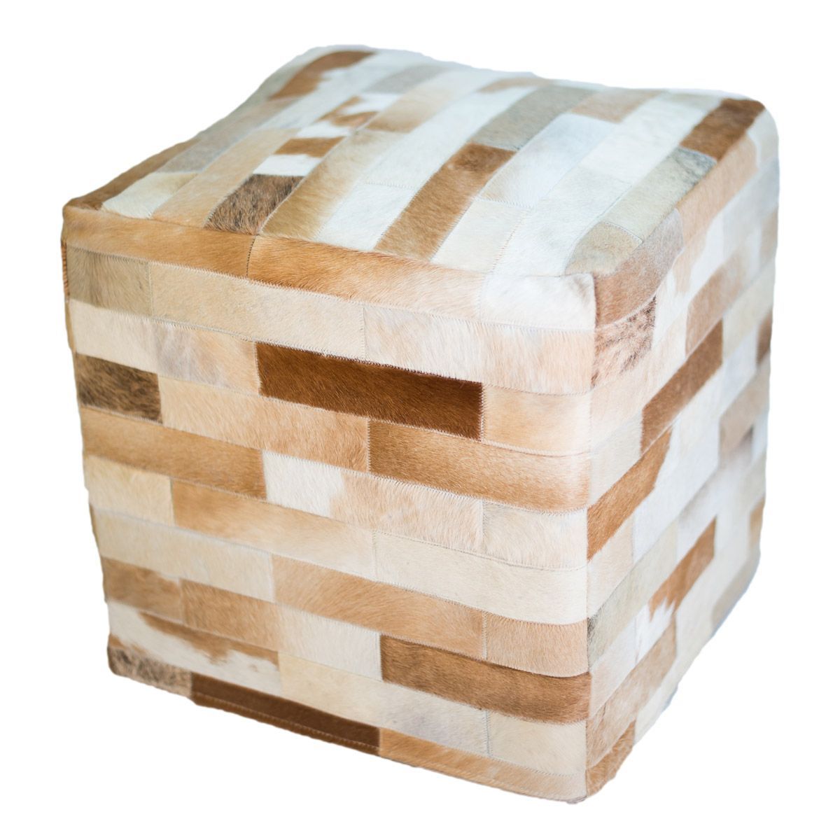 Cowhide Cube Ottoman – Light Brown Within Warm Brown Cowhide Pouf Ottomans (View 3 of 20)