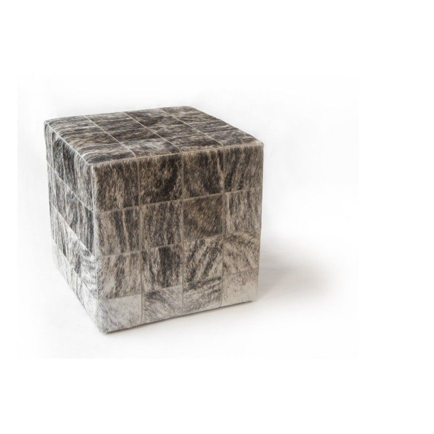 Cowhide Cube Pouf Patchwork Light Grey – Beige | Fur Home In Gray And Beige Solid Cube Pouf Ottomans (View 1 of 20)